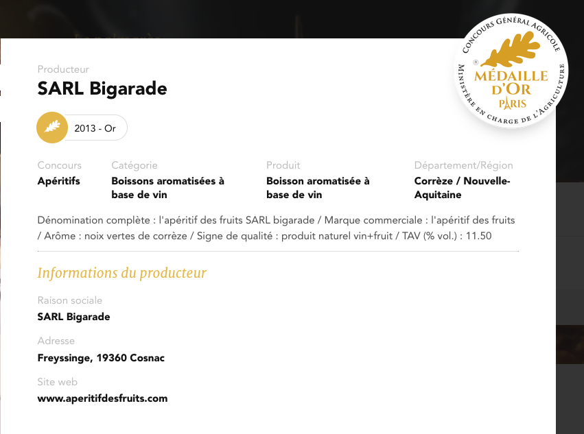 Médaille d'or 2013 pour l'apéritif à la noix verte